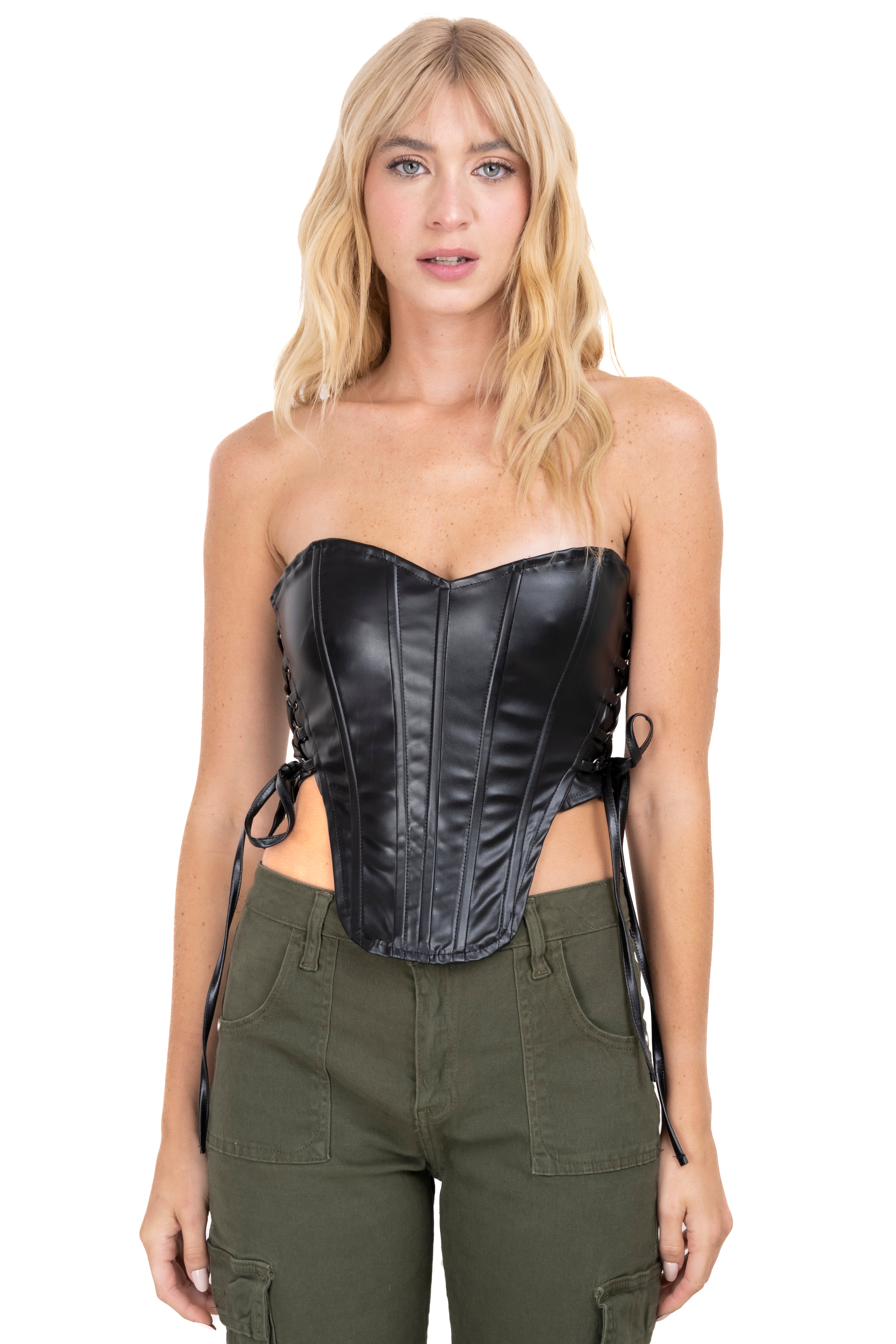Corset efecto piel detalle lace up NEGRO