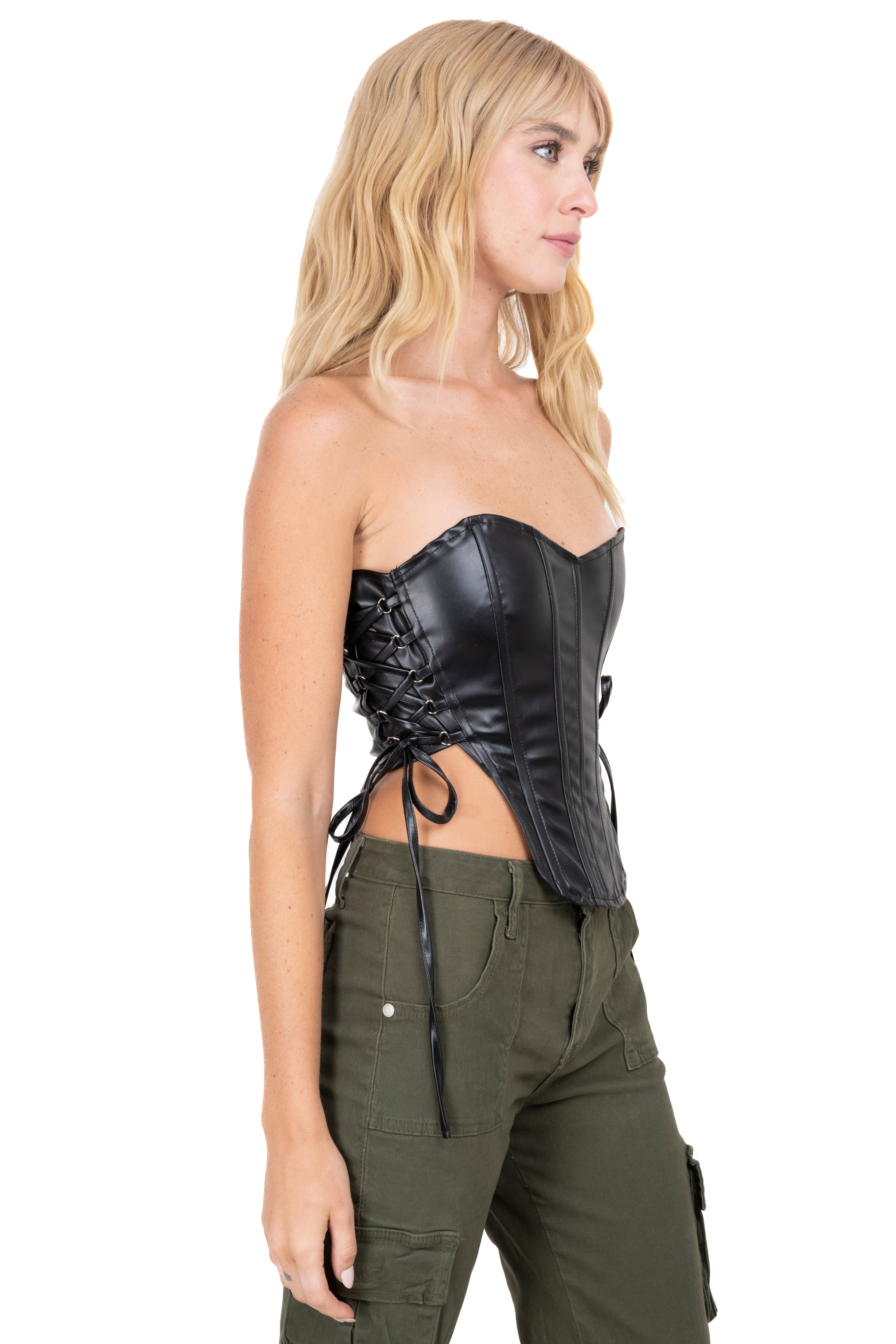 Corset efecto piel detalle lace up NEGRO