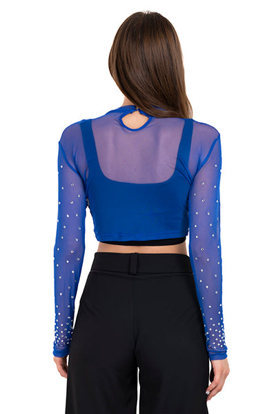 Top mesh cuello mao brillos AZUL REY