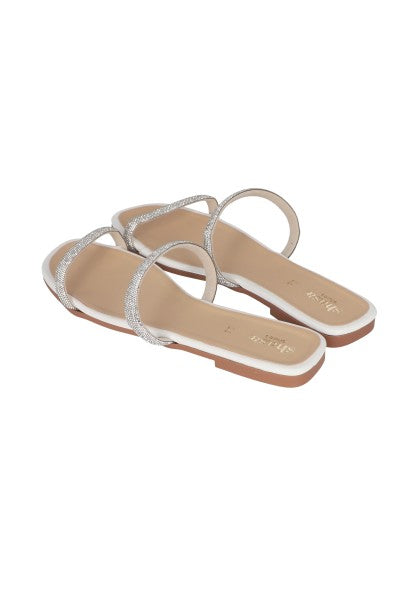 SANDALIA DOS TIRAS BRILLOS PLATA