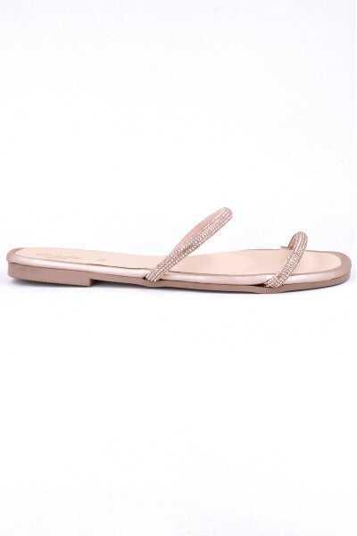 SANDALIA DOS TIRAS BRILLOS ORO ROSA