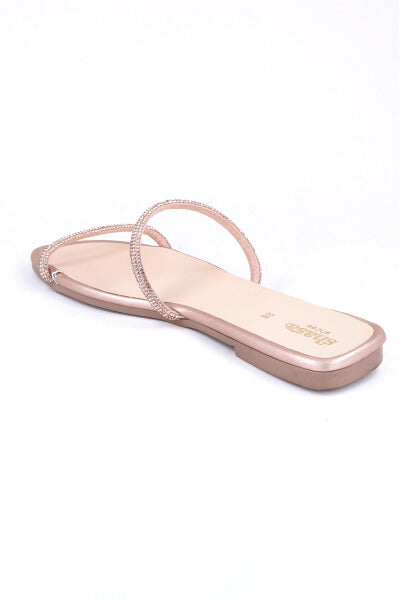 SANDALIA DOS TIRAS BRILLOS ORO ROSA