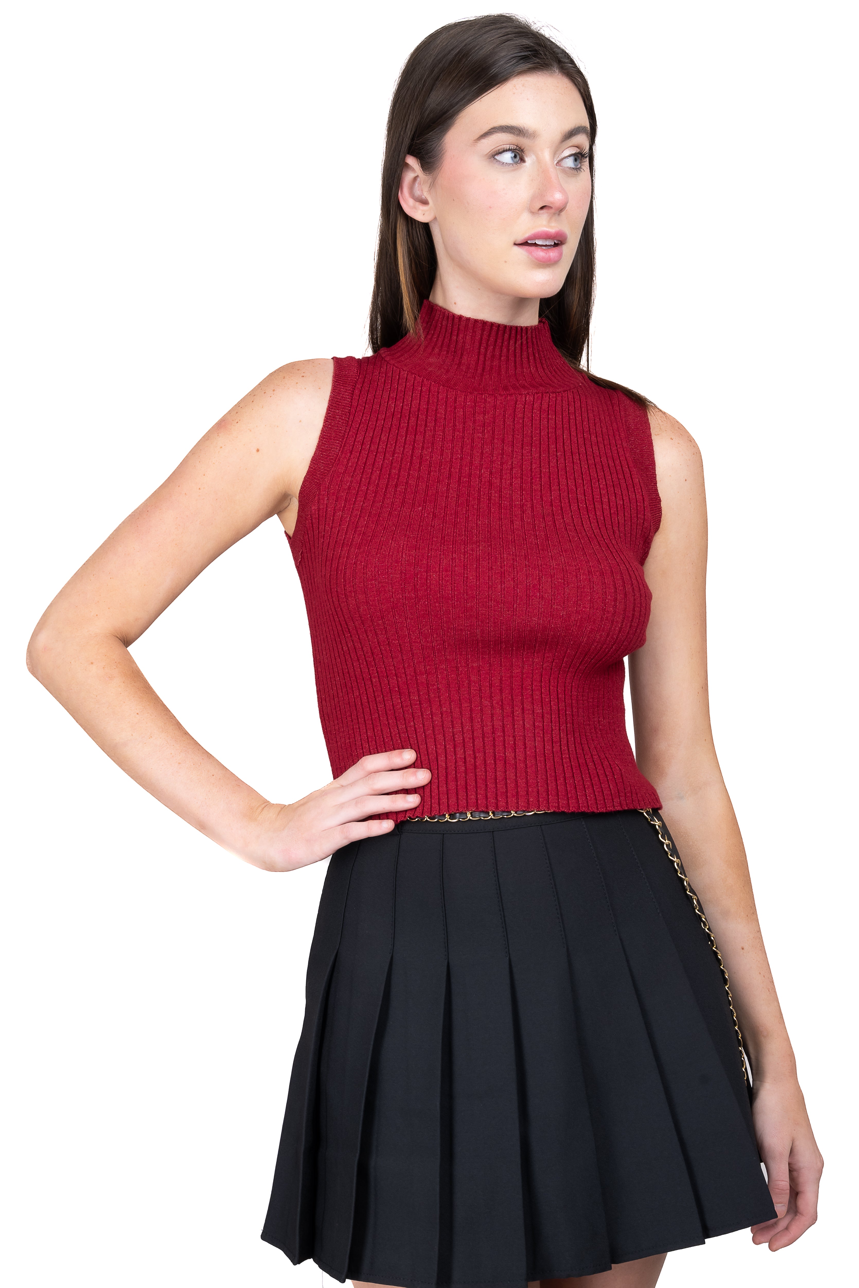 Top tejido cuello alto VINO