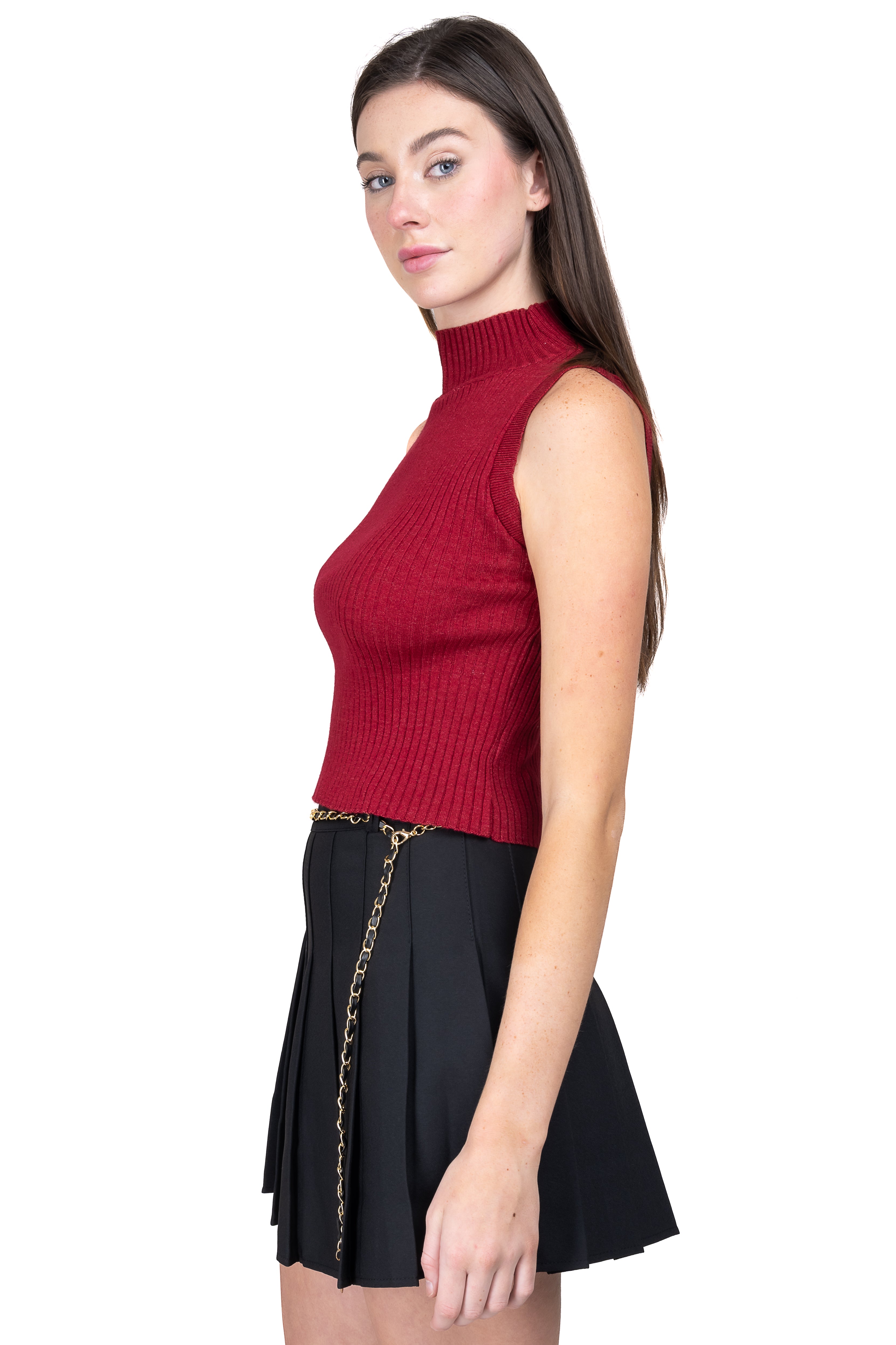 Top tejido cuello alto VINO