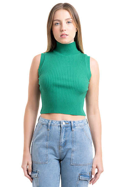 Top tejido cuello alto VERDE PASTO
