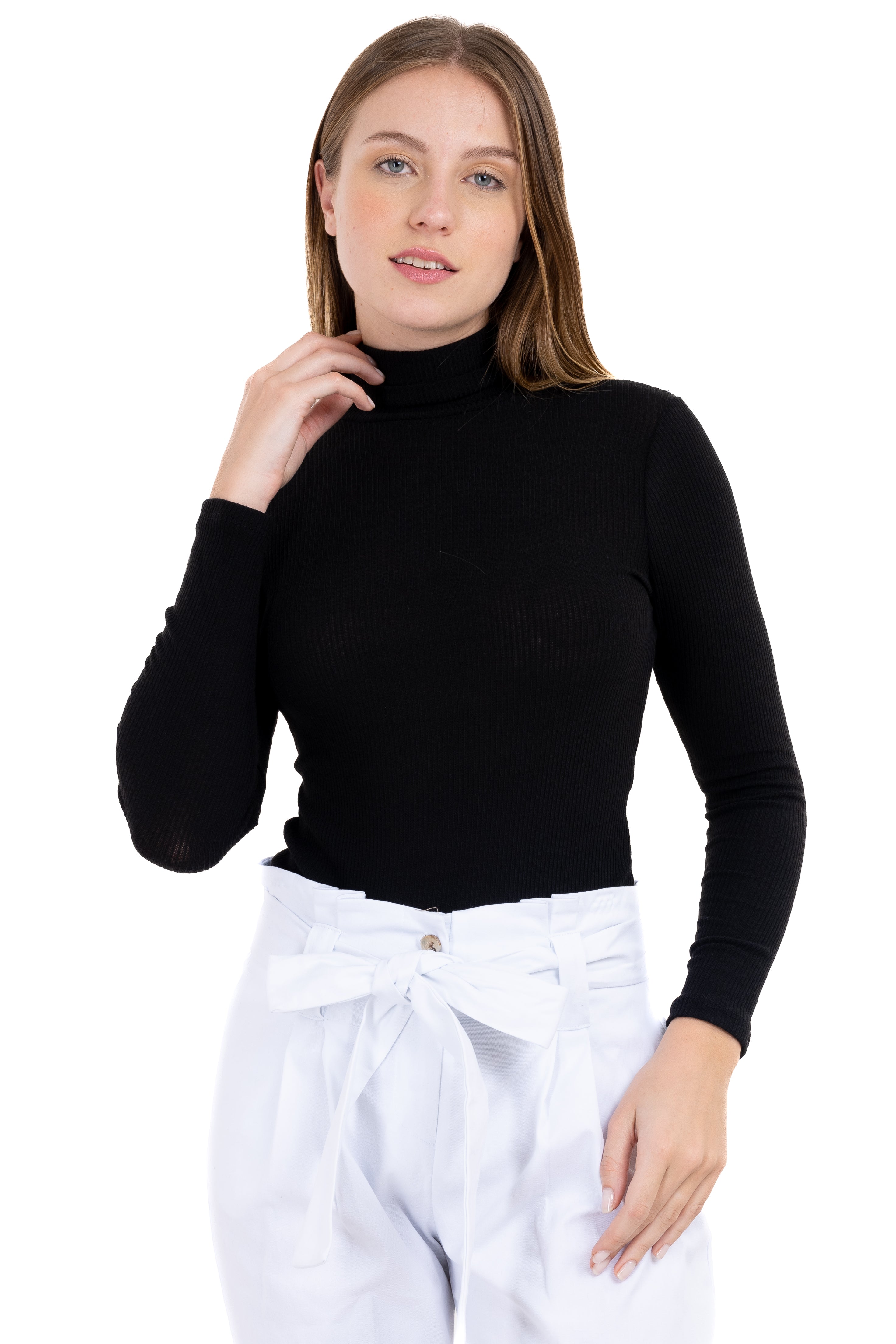 Bodysuit acanalado cuello alto NEGRO