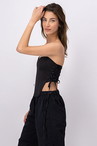 Blusa corset lace up liso NEGRO