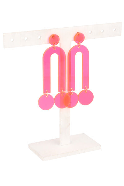 Aretes Forma Circulos Acrilico ROSA NEON