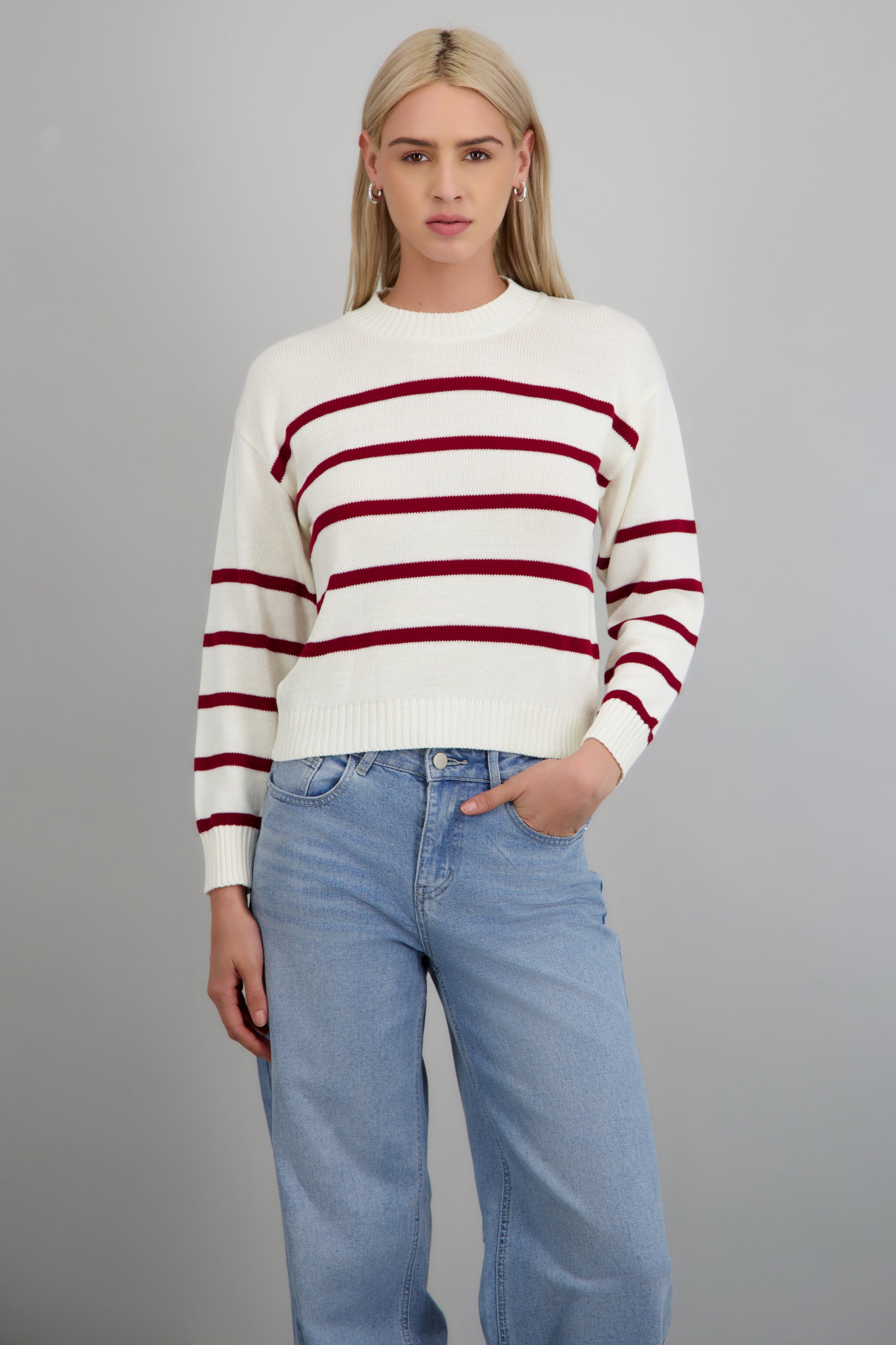 Suéter tejido rayas bicolor VINO COMBO