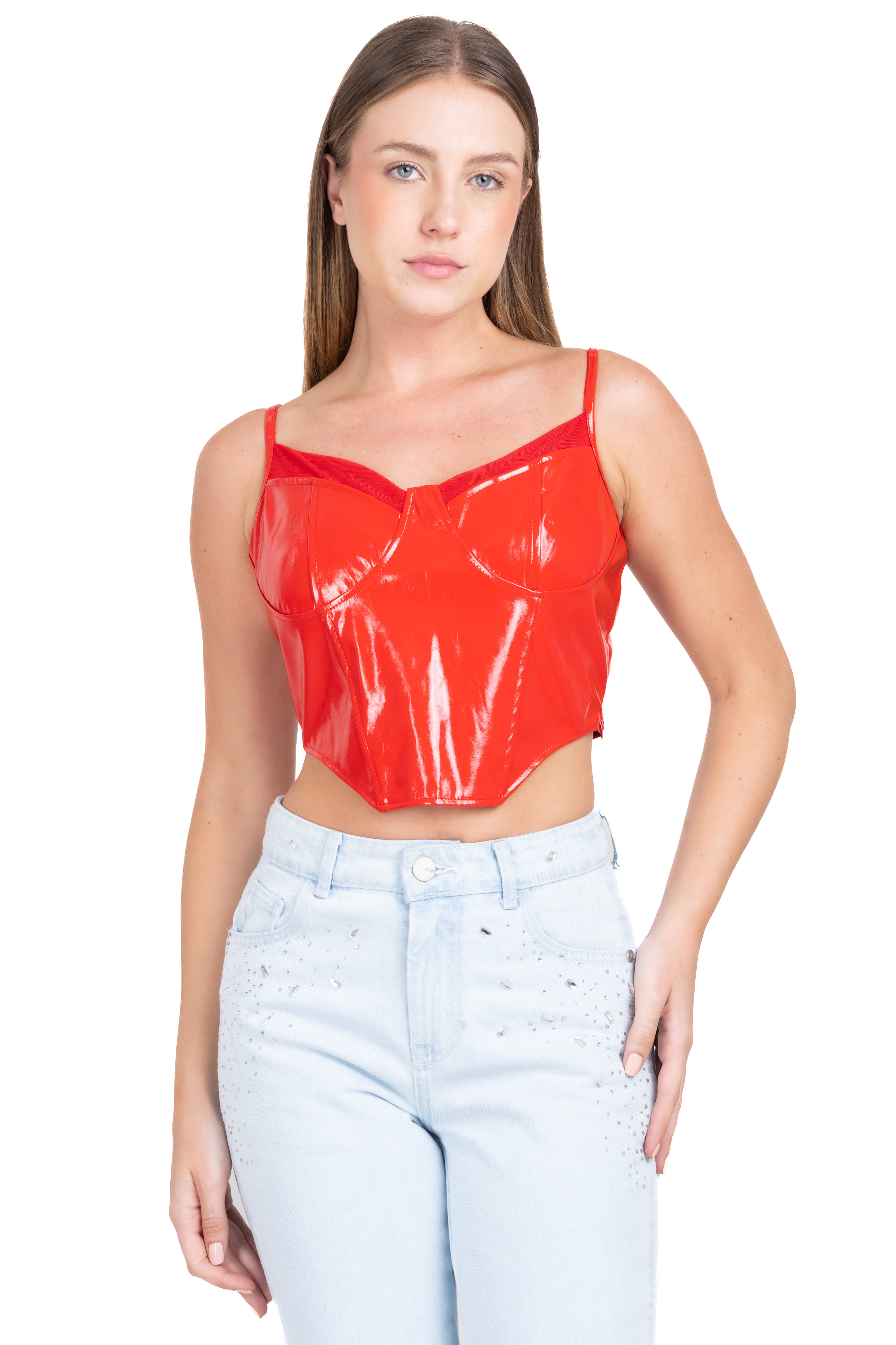 Top efecto piel liso ROJO