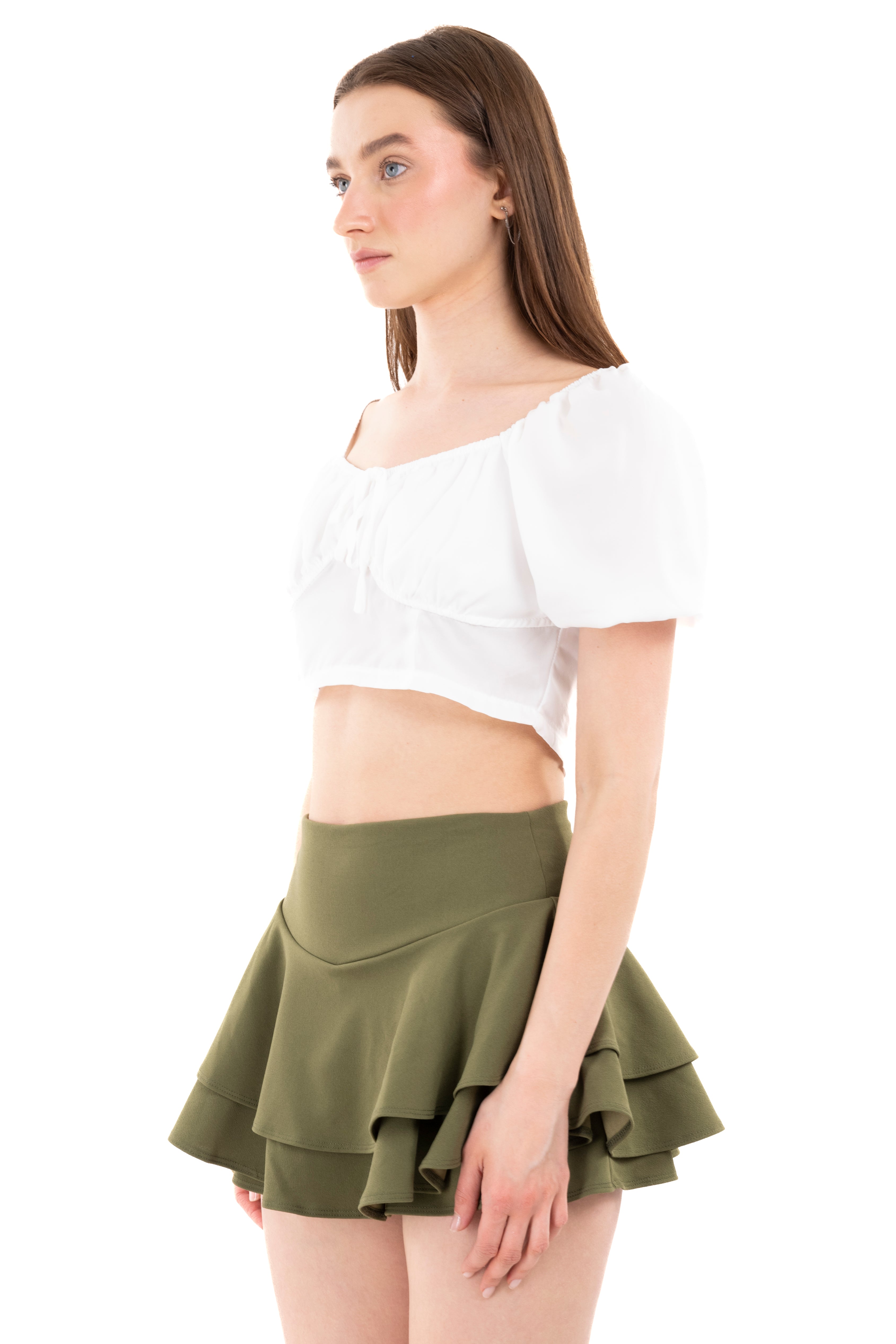 Blusa crop manga corta abullonada BLANCO
