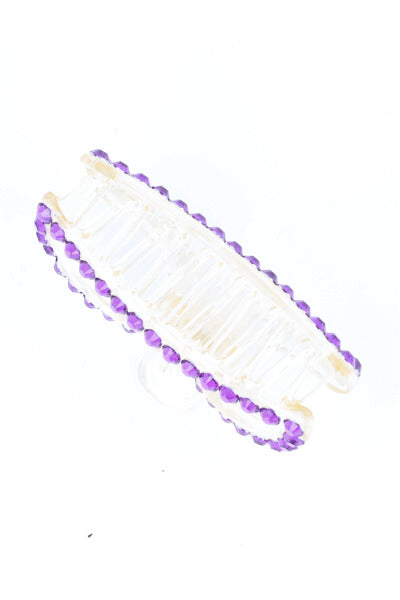 Pinza transparente rectangular brillos MORADO