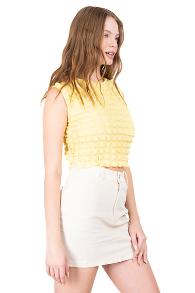 Top crop monocolor textura AMARILLO PASTEL