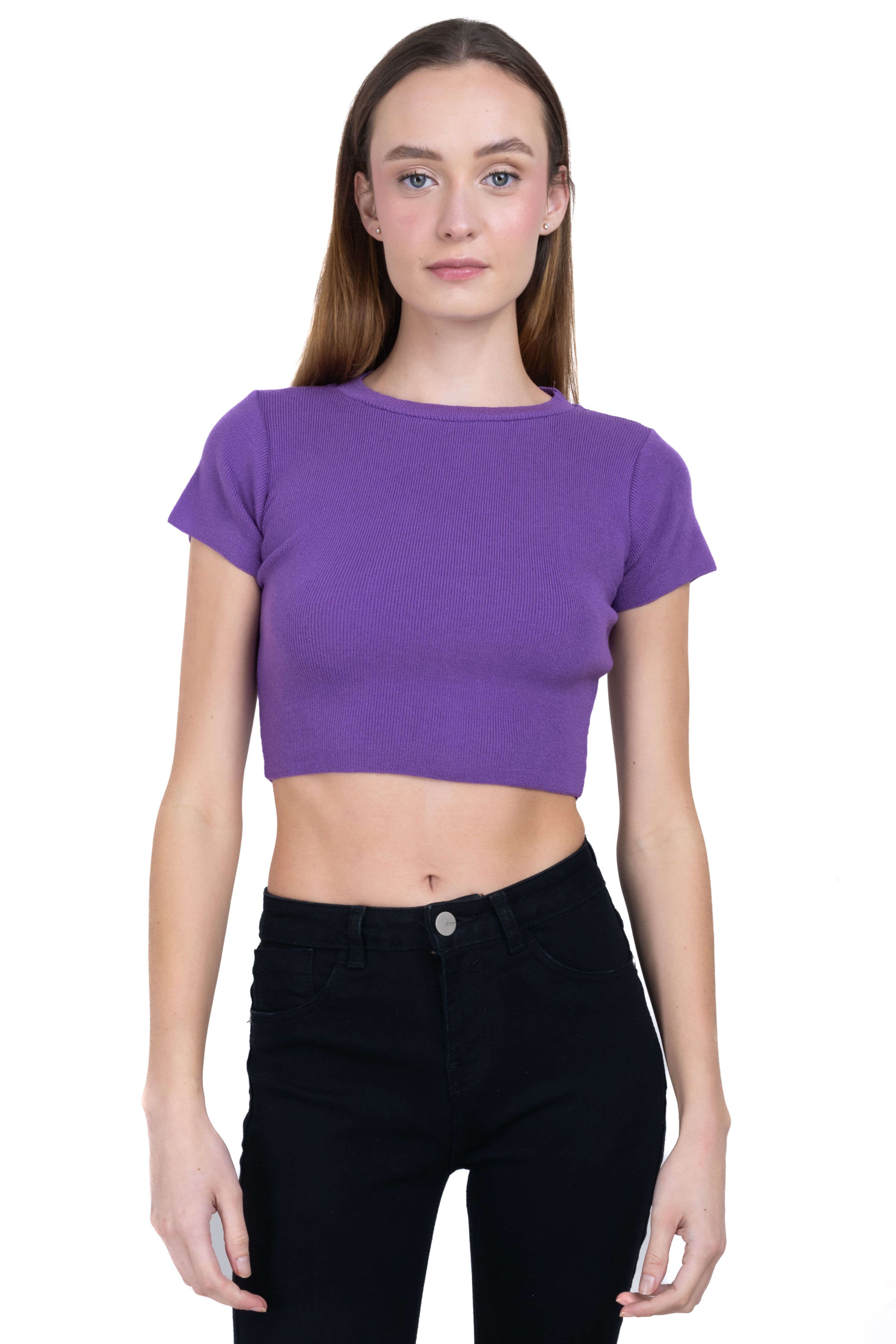Top liso manga corta MORADO