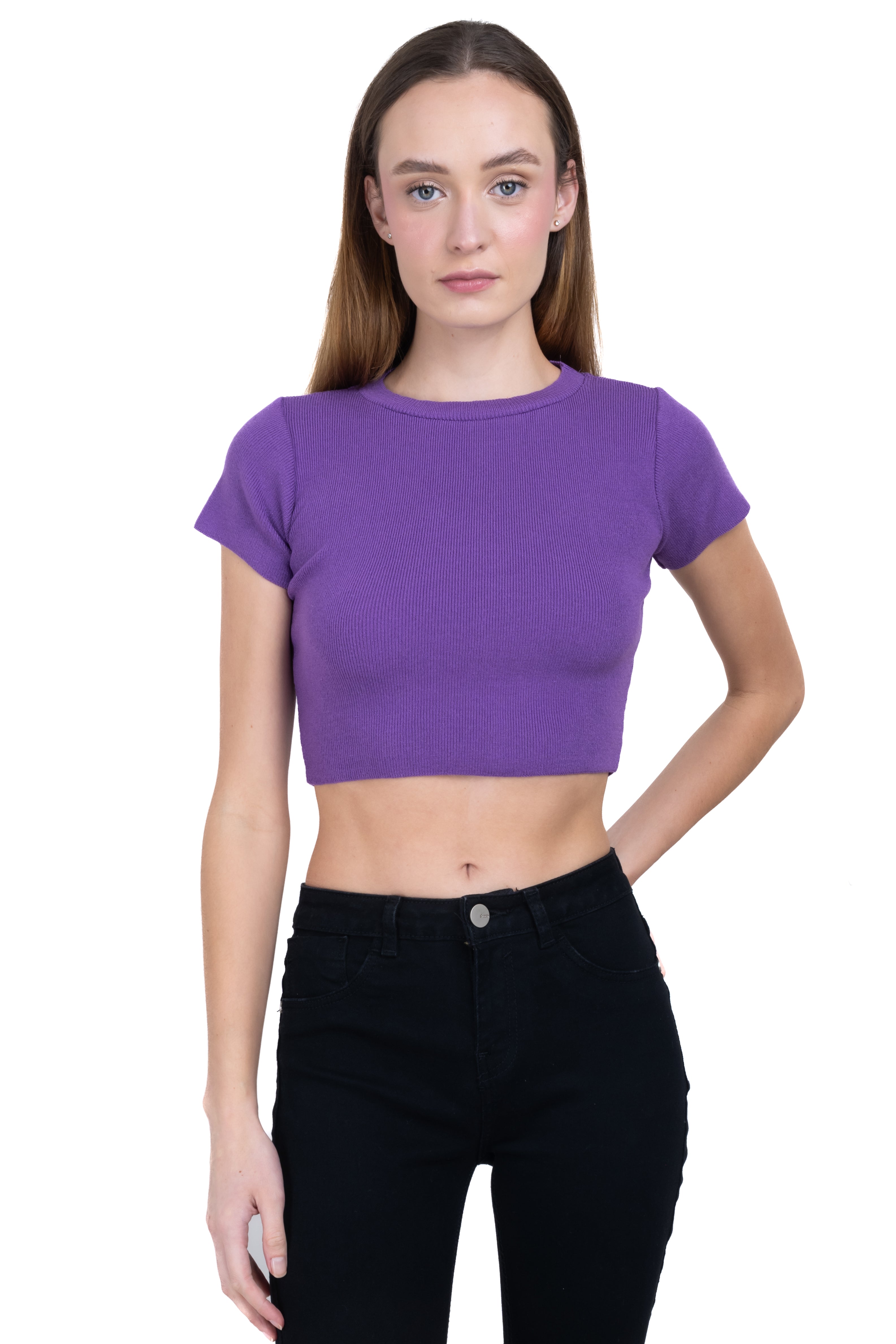Top liso manga corta MORADO