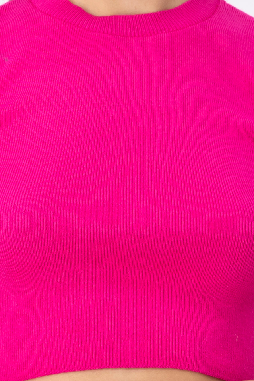 Top liso manga corta ROSA BRILLANTE