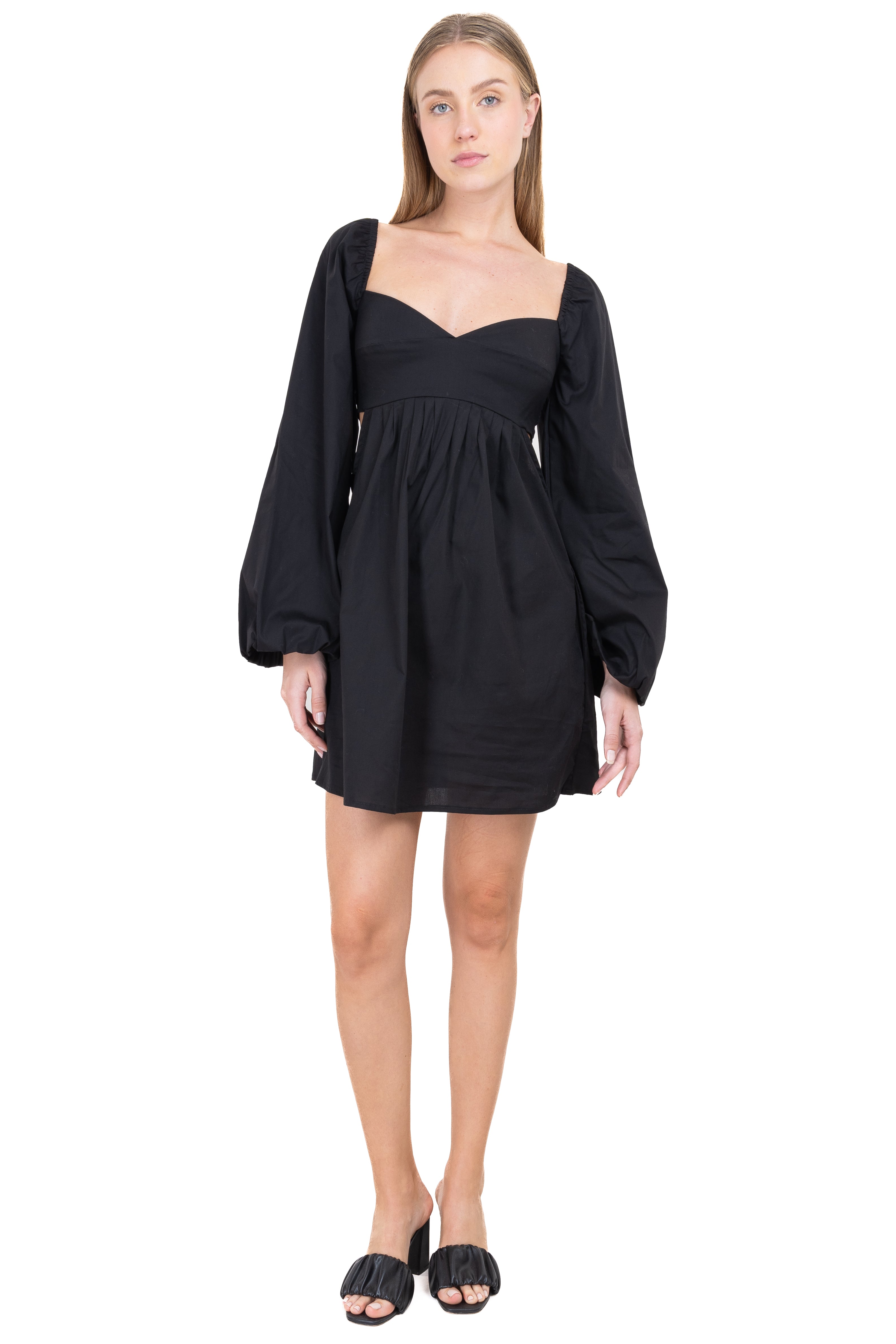Vestido popelina mangas abullonadas NEGRO