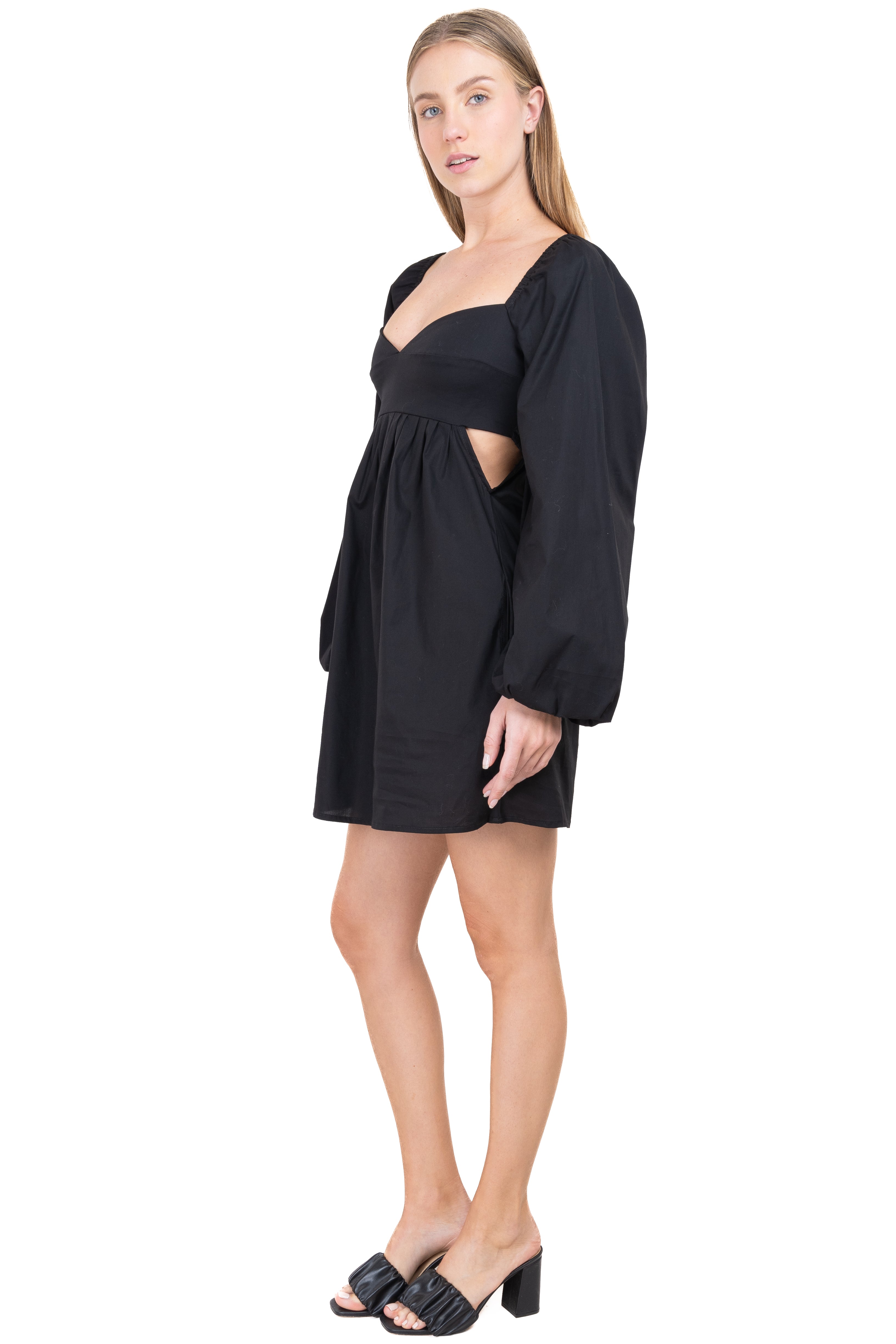 Vestido popelina mangas abullonadas NEGRO