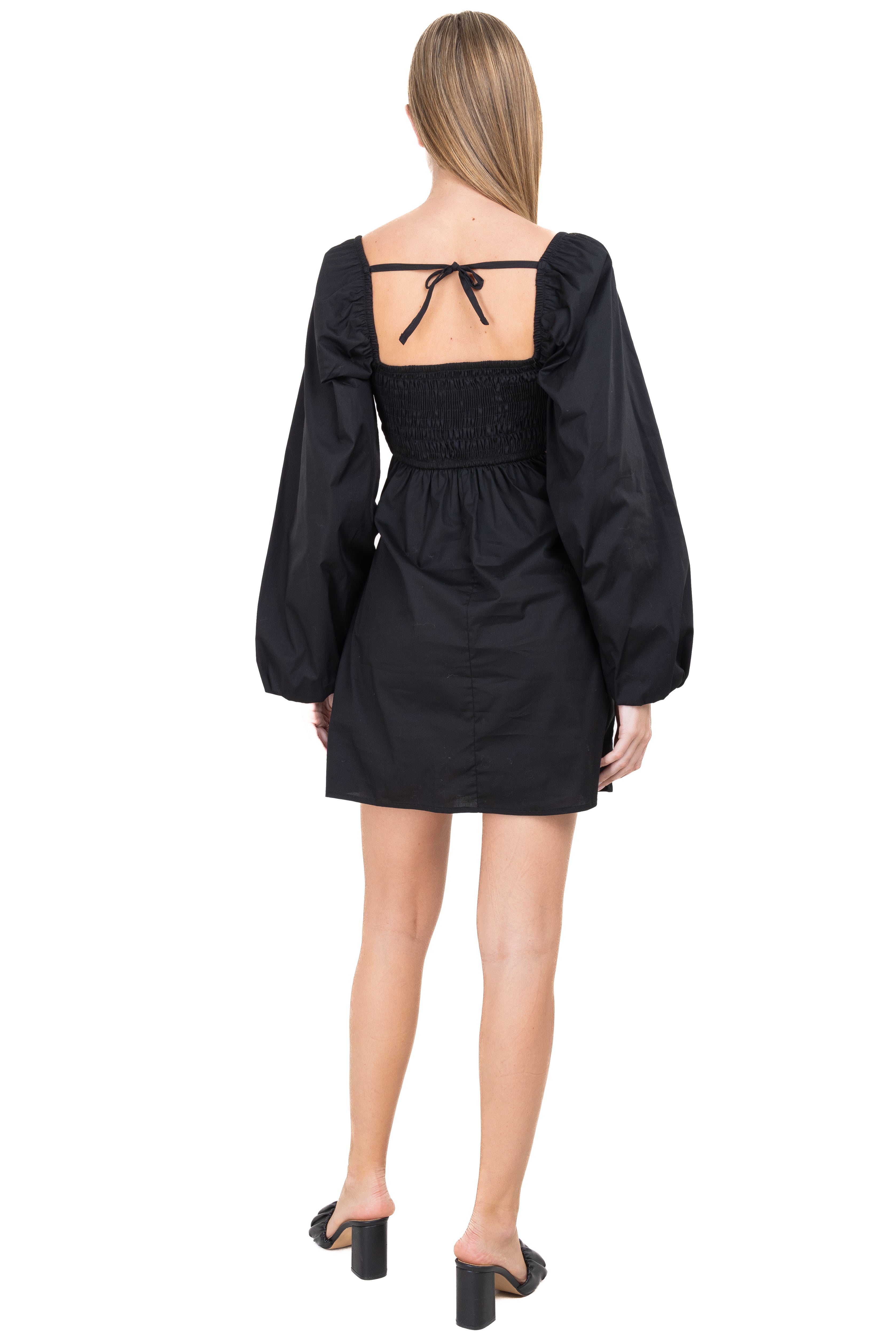 Vestido popelina mangas abullonadas NEGRO