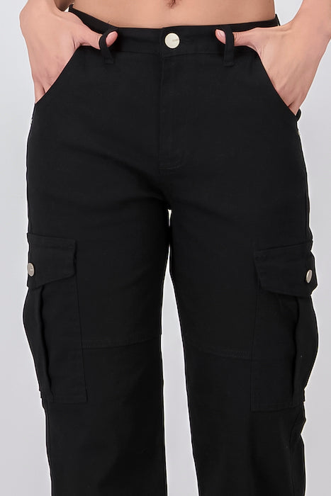 Jeans cargo wide leg bolsillos NEGRO