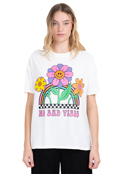 Playera Oversize Margaritas Felices HUESO COMBO
