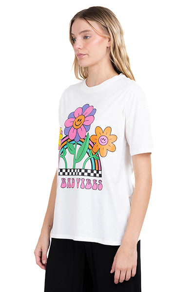 Playera Oversize Margaritas Felices HUESO COMBO