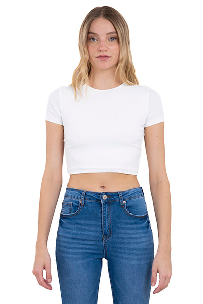Top Crop Liso Manga Corta BLANCO