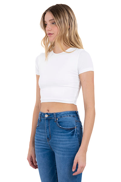 Top Crop Liso Manga Corta BLANCO