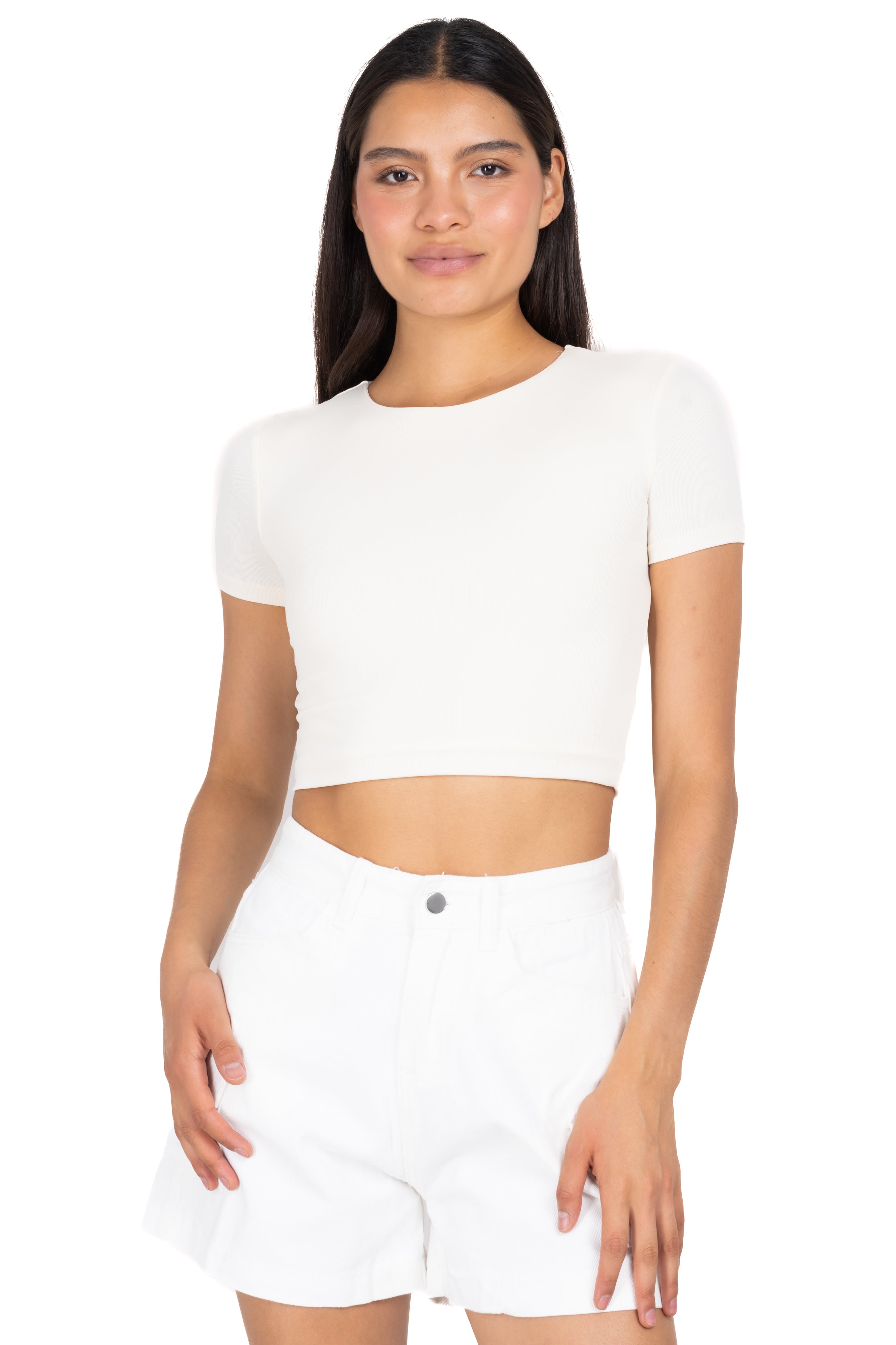 Top Crop Liso Manga Corta CREMA