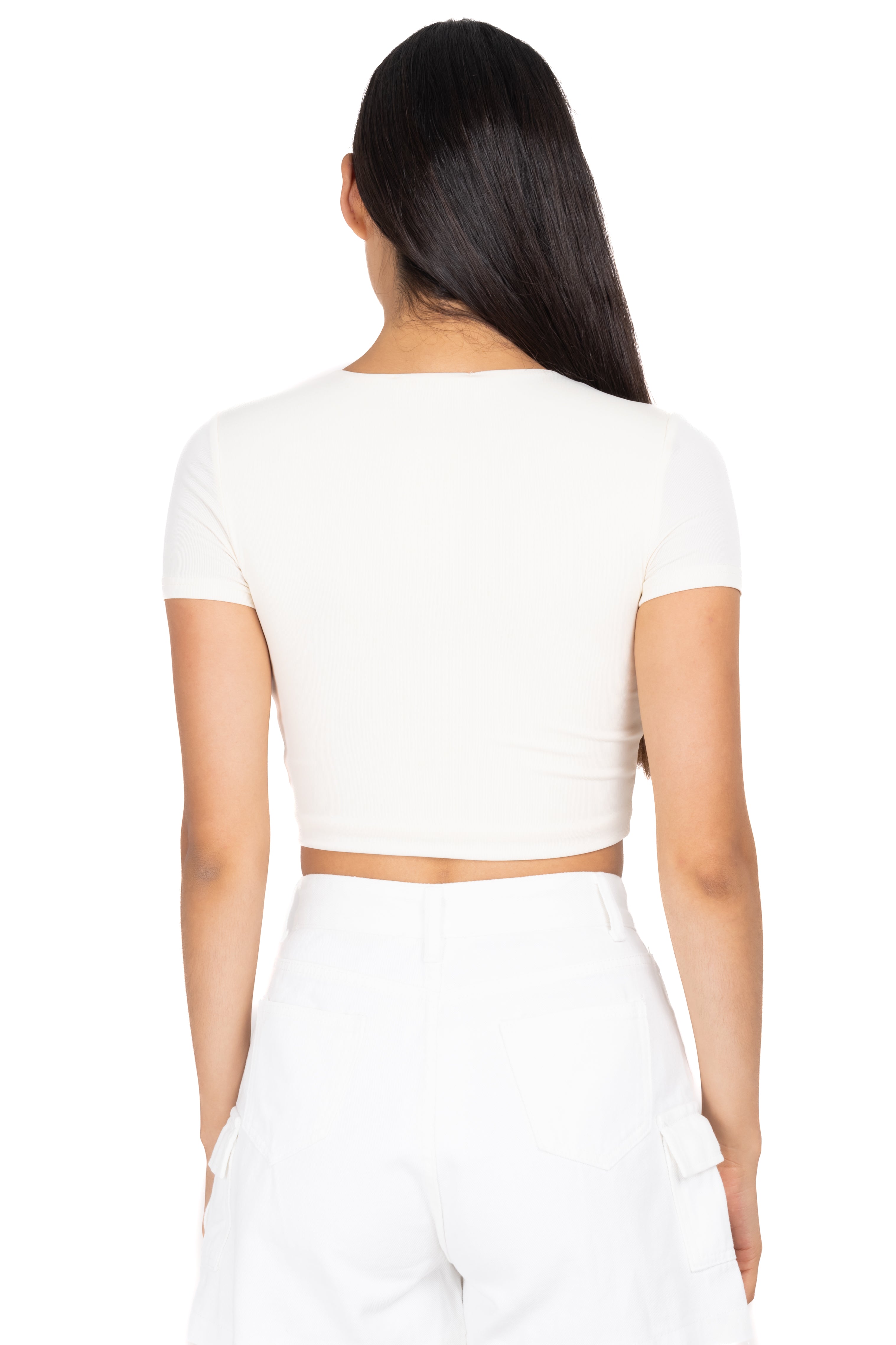 Top Crop Liso Manga Corta CREMA