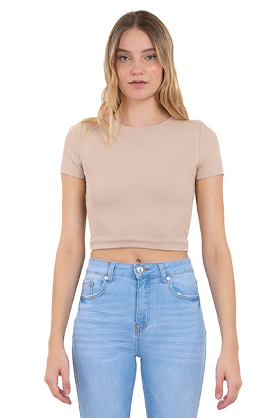 Top Crop Liso Manga Corta TAN