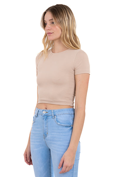 Top Crop Liso Manga Corta TAN