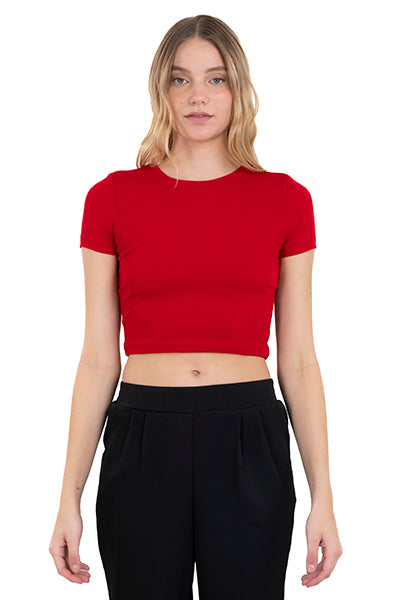 Top Crop Liso Manga Corta ROJO