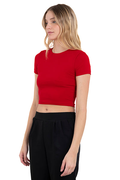 Top Crop Liso Manga Corta ROJO