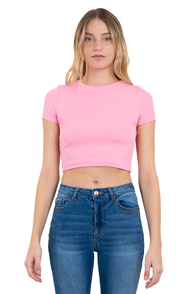 Top Crop Liso Manga Corta ROSA