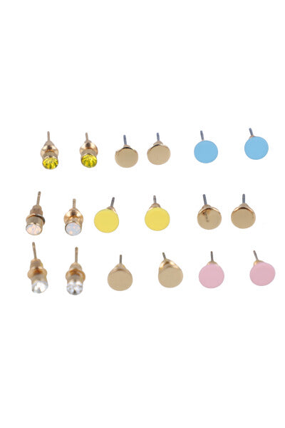 Set 9 pares aretes studs piedras ORO