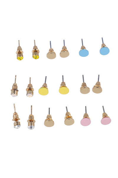 Set 9 pares aretes studs piedras ORO