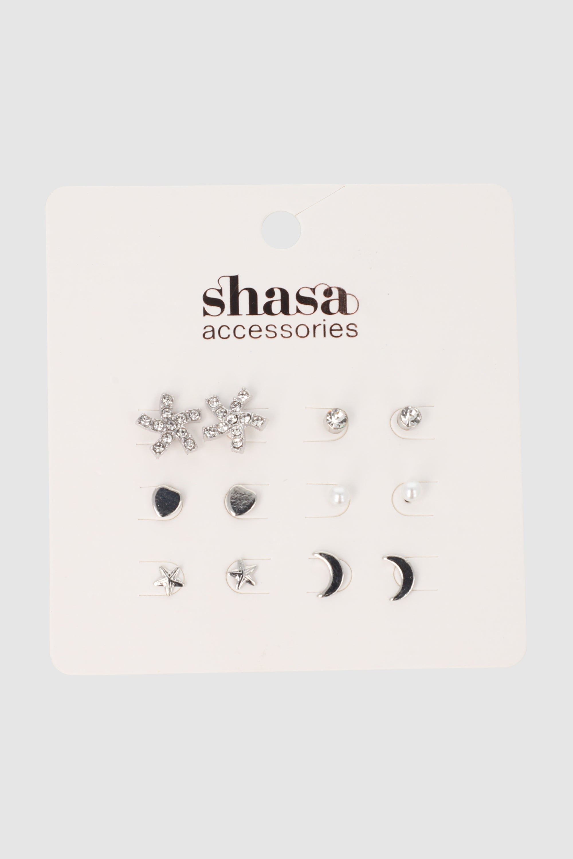 Set 6 Pares Aretes Luna PLATA