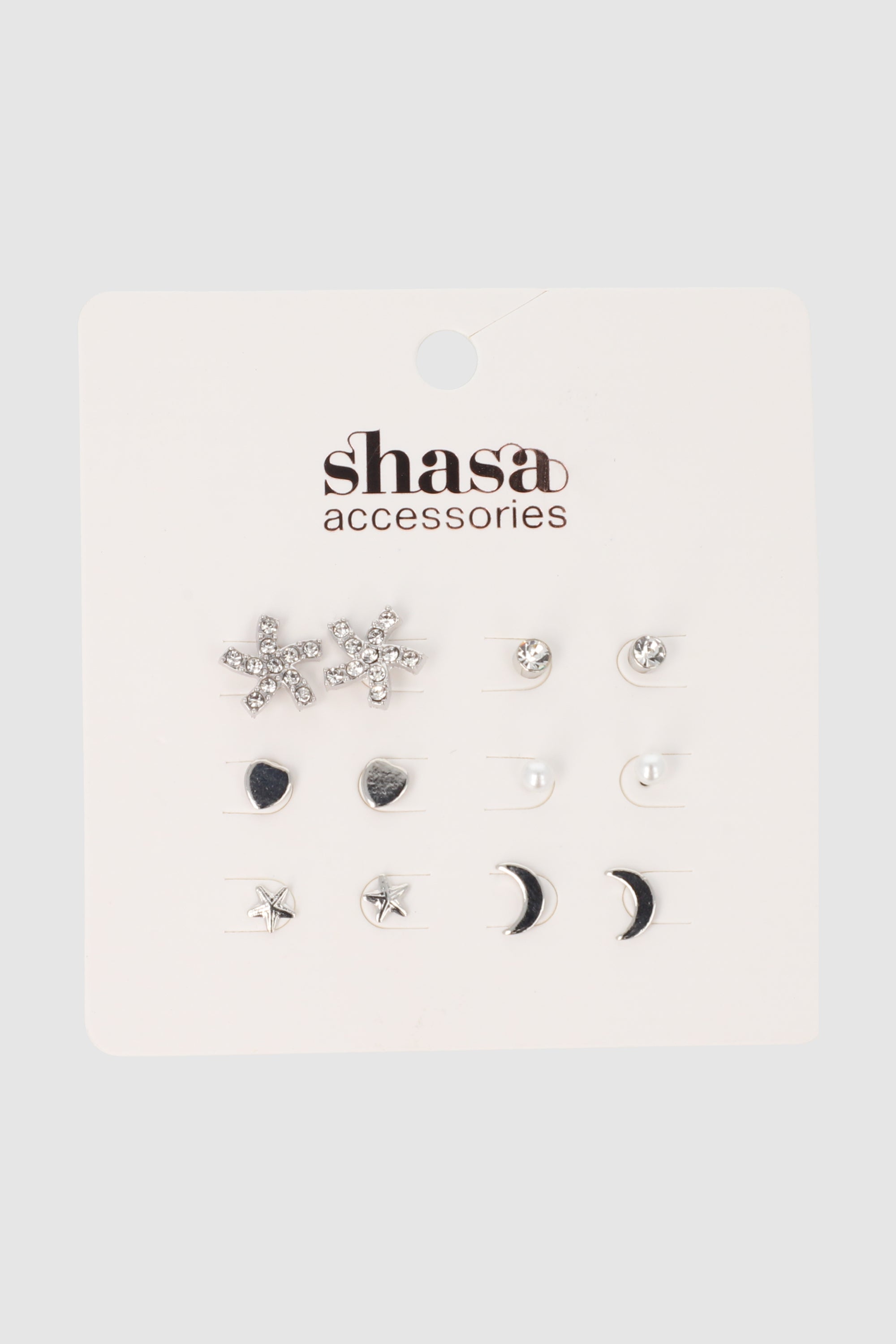 Set 6 Pares Aretes Luna PLATA
