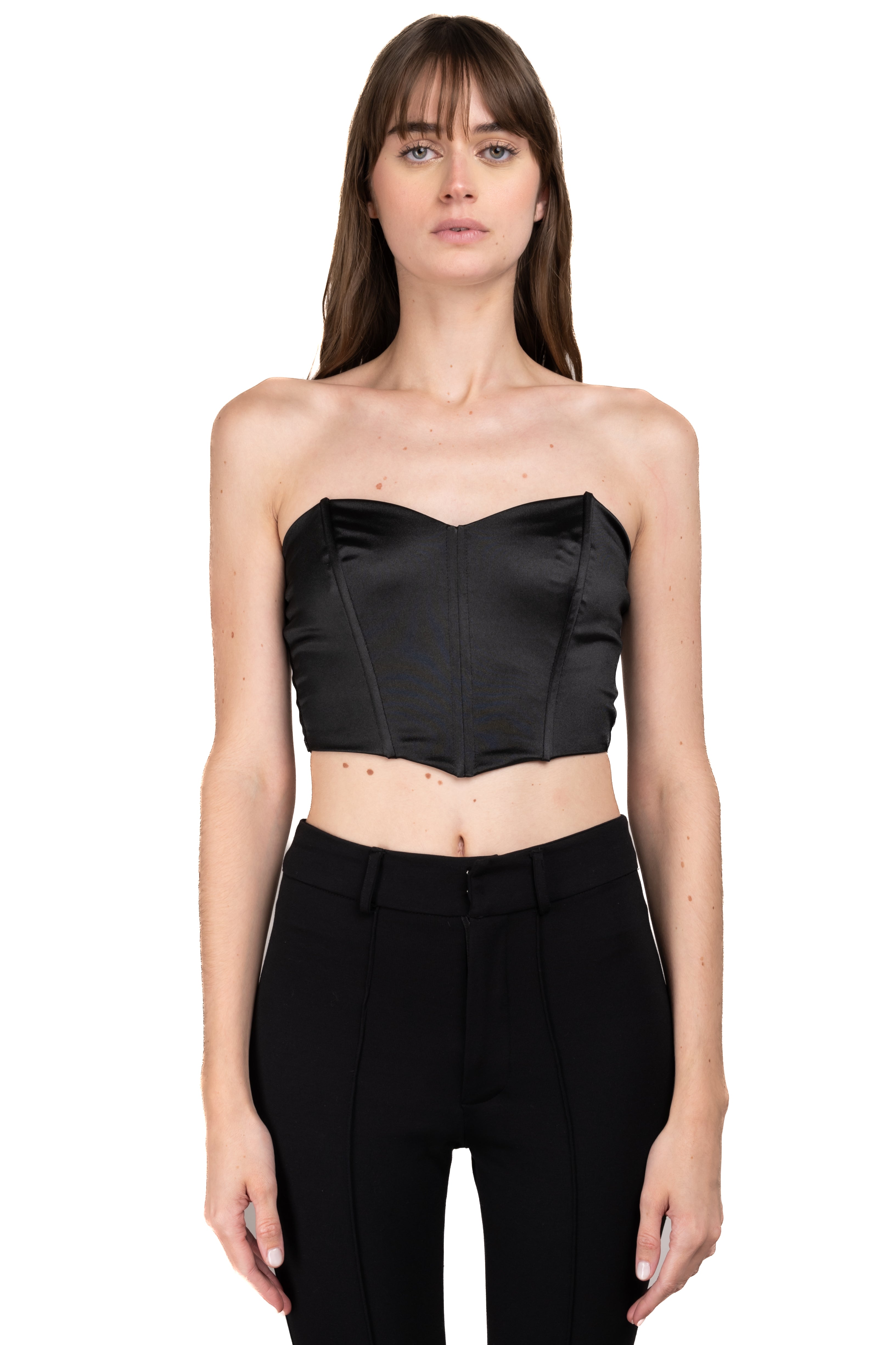 Top strapless corset satín NEGRO