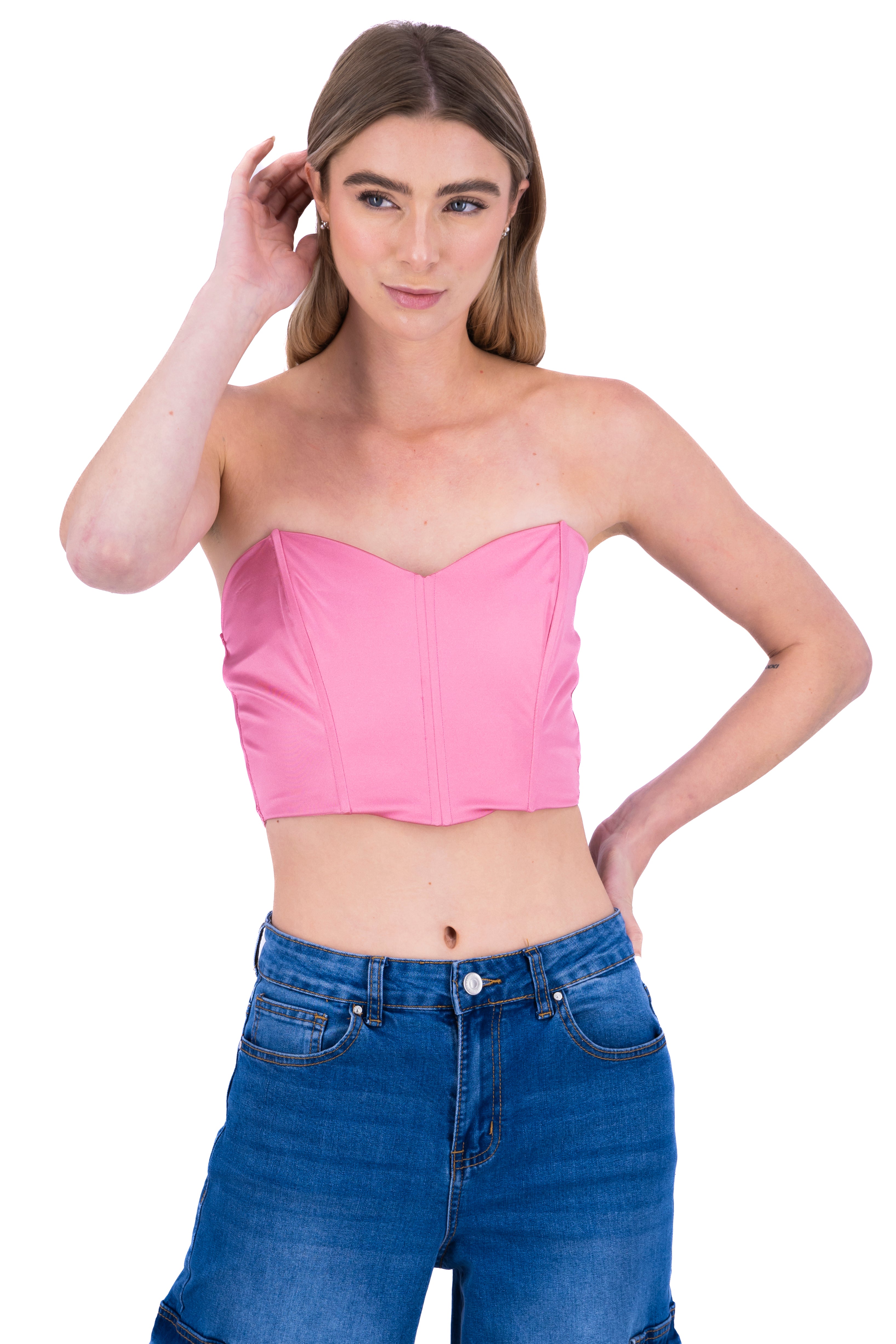 Top strapless corset satín ROSA PASTEL