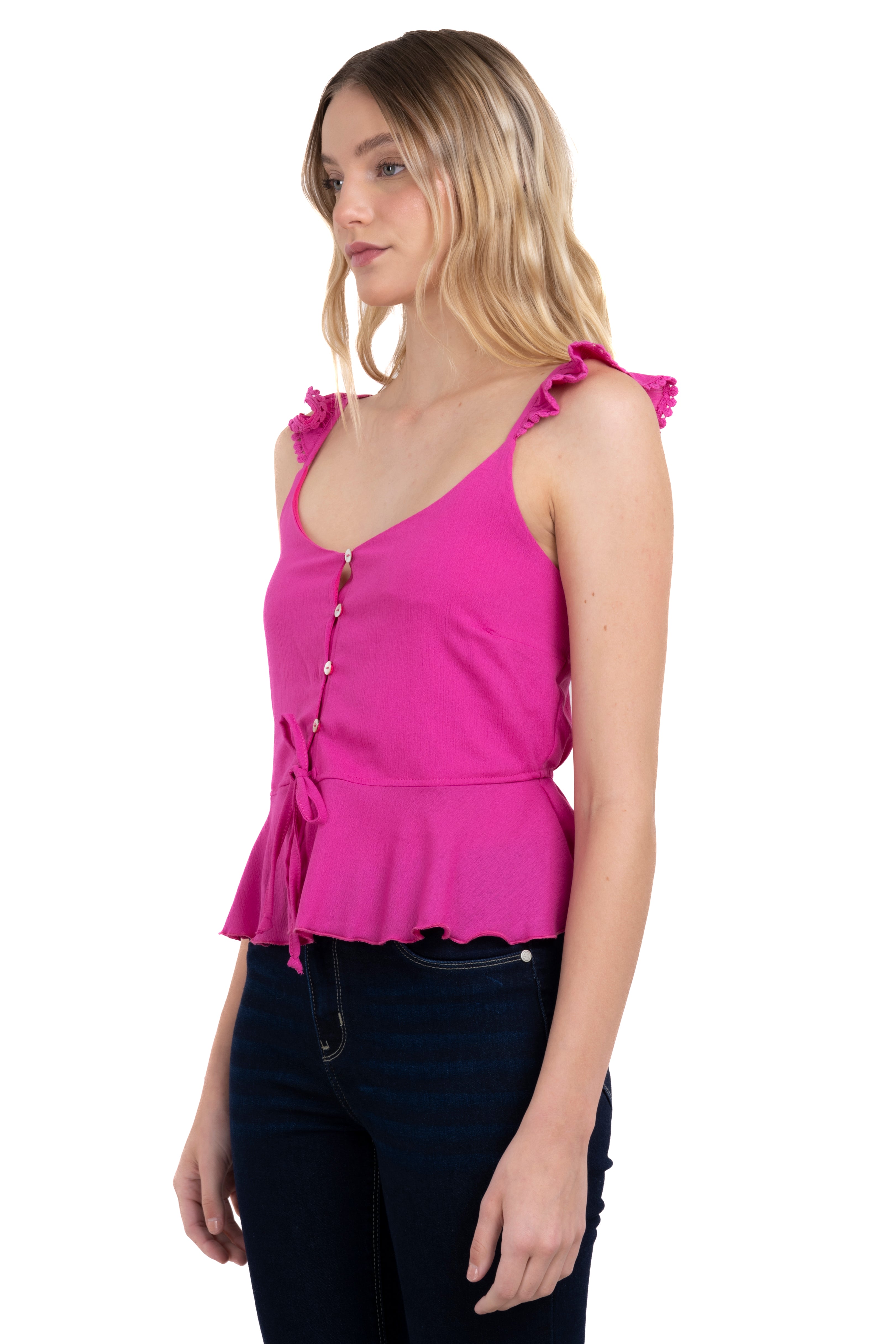 Top tirantes detalle olanes ROSA BRILLANTE