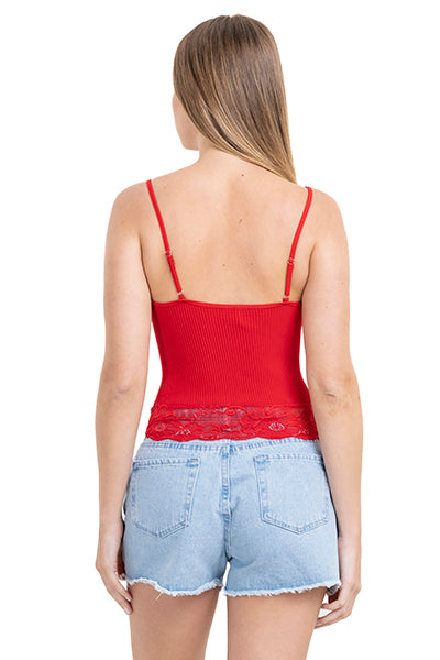 Top rib escote encaje ROJO