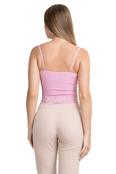 Top rib escote encaje ROSA