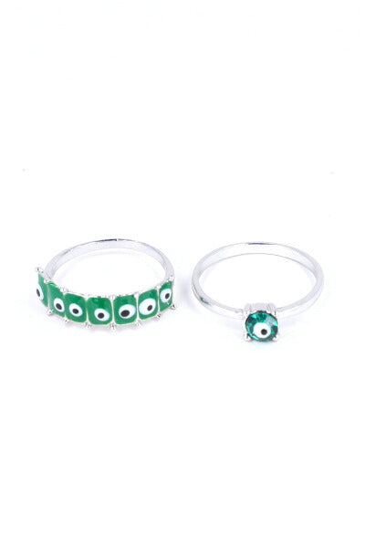 Anillo 2 Lineas Ojos Color VERDE