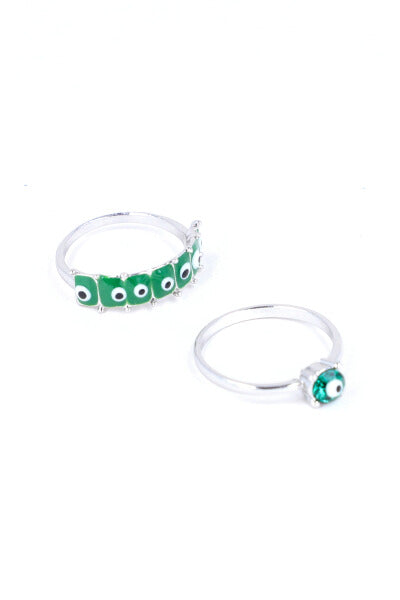 Anillo 2 Lineas Ojos Color VERDE