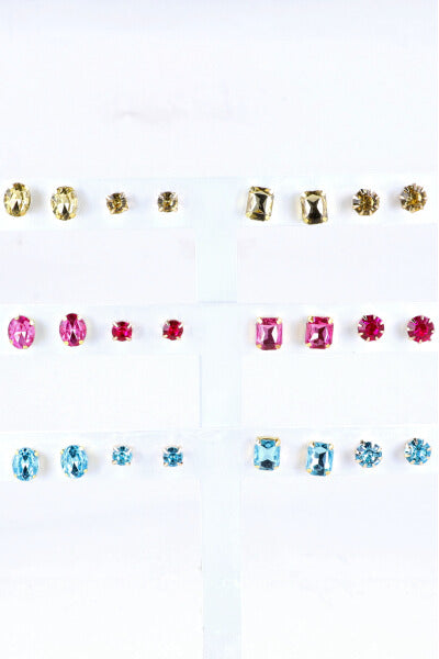 12 Pares Aretes Cristal Brillos ROSA