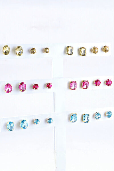 12 Pares Aretes Cristal Brillos ROSA