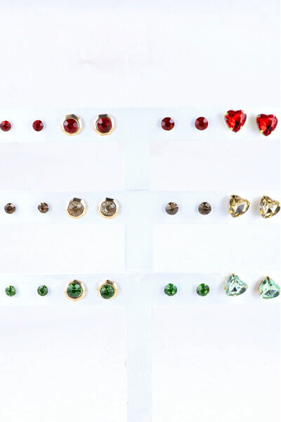 12 Pares Aretes Corazon Cristal