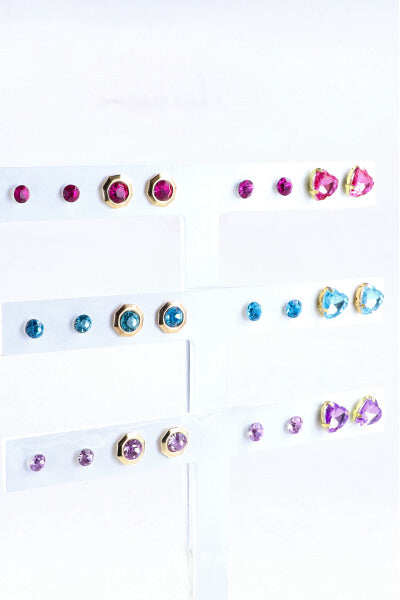 12 Pares Aretes Corazon Cristal ROSA